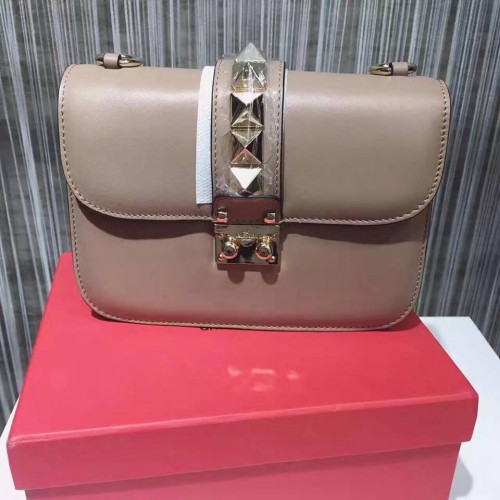 Valentino lock medium leather shoulder bag beige